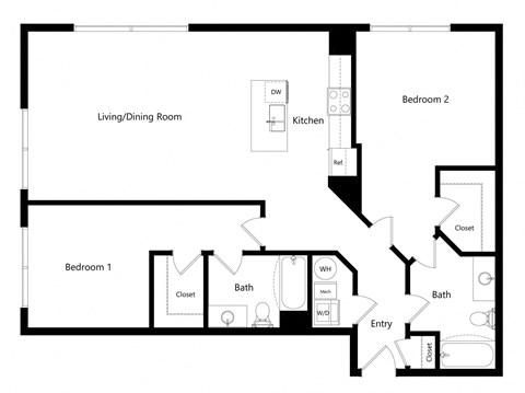 Floor plan for 2 beds, 2 baths, 1392 sqft